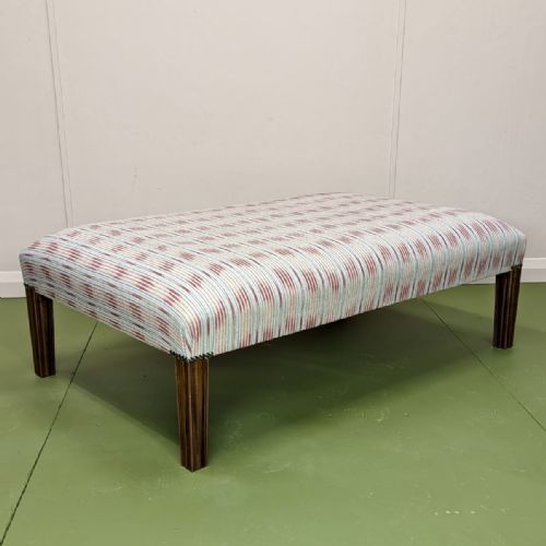 LARGE NEWLY UPHOLSTERED FOOTSTOOL WITH TAPERED LEGS - ADDITIONAL PHOTO 1