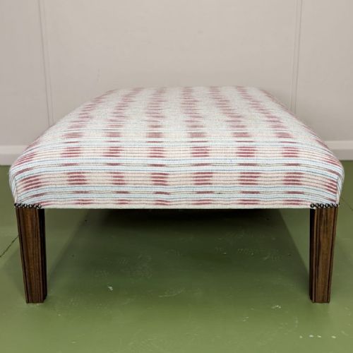 LARGE NEWLY UPHOLSTERED FOOTSTOOL WITH TAPERED LEGS - ADDITIONAL PHOTO 2