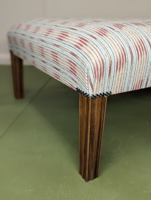 LARGE NEWLY UPHOLSTERED FOOTSTOOL WITH TAPERED LEGS - ADDITIONAL PHOTO 4