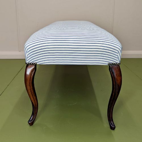 5FT LONGSTOOL IN TICKING STRIPES ON CABRIOLE LEGS - ADDITIONAL PHOTO 1