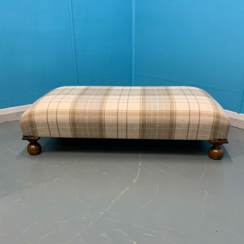 NEWLY UPHOLSTERED LOW STOOL IN HARRIS TARTAN PLAID - ADDITIONAL PHOTO 1