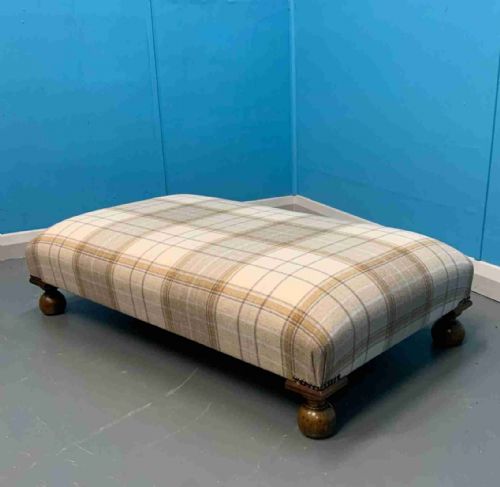NEWLY UPHOLSTERED LOW STOOL IN HARRIS TARTAN PLAID - ADDITIONAL PHOTO 3
