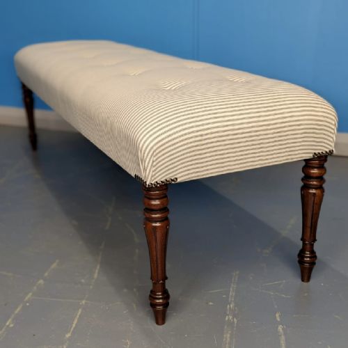 5 LONG STOOL IN BUTTONED TICKING STRIPES - ADDITIONAL PHOTO 4