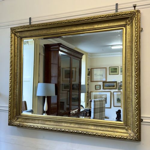 LARGE ENGLISH GILT OVERMANTLE BEVELLED MIRROR - ADDITIONAL PHOTO 1
