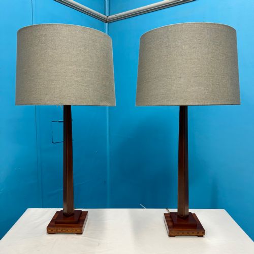 PAIR OF SHERATON STYLE INLAID COLUMN LAMPS - ADDITIONAL PHOTO 7