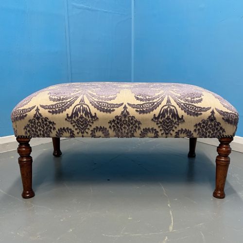 FOOTSTOOL NEWLY UPHOLSTERED IN MAUVE VELVET PATTERN - ADDITIONAL PHOTO 1
