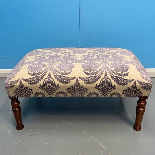 FOOTSTOOL NEWLY UPHOLSTERED IN MAUVE VELVET PATTERN - ADDITIONAL PHOTO 3