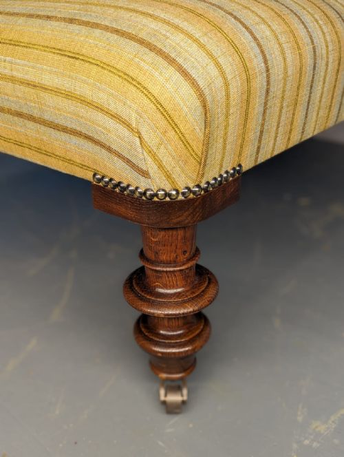 LARGE NEWLY UPHOLSTERED FOOTSTOOL ON CASTORS - ADDITIONAL PHOTO 2