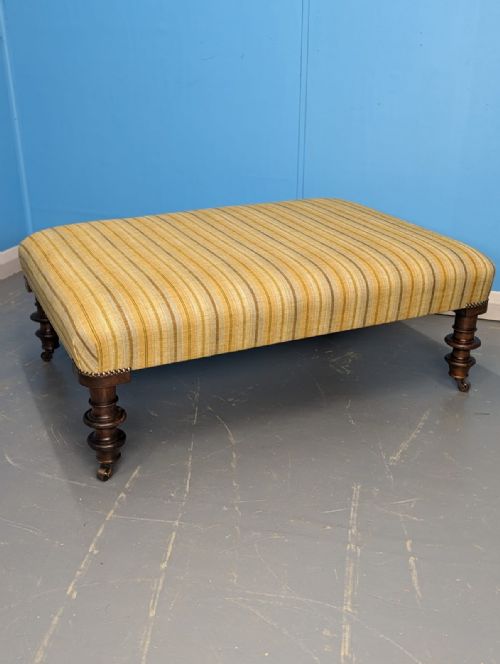 LARGE NEWLY UPHOLSTERED FOOTSTOOL ON CASTORS - ADDITIONAL PHOTO 3