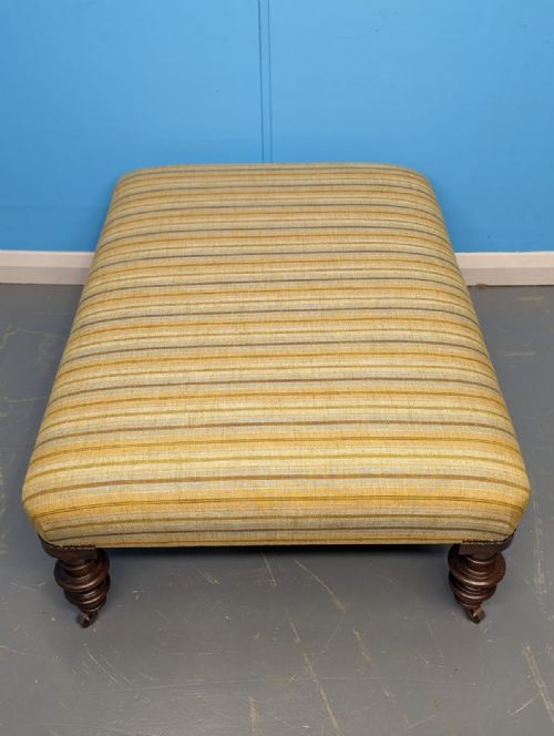 LARGE NEWLY UPHOLSTERED FOOTSTOOL ON CASTORS - ADDITIONAL PHOTO 4