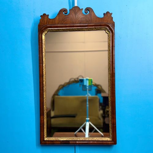18th century walnut pier mirror with gilt - CATEGORY: ANTIQUE MIRRORS - DATED 18TH CENTURY