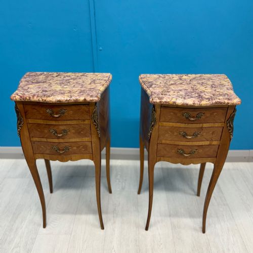 PAIR OF FRENCH MARBLE TOP BEDSIDE TABLES - ADDITIONAL PHOTO 1