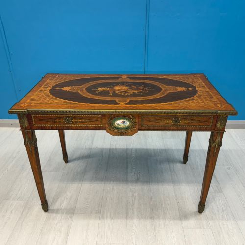 kingwood marquetry centre table with brass - CATEGORY: ANTIQUE TABLES - DATED 1900
