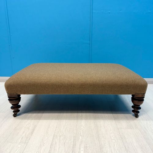 LARGE HARRIS TWEED FOOTSTOOL ON CASTORS - ADDITIONAL PHOTO 2