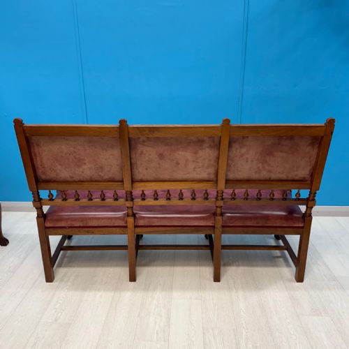 FRENCH CHERRYWOOD LEATHER BENCH SETTLE - ADDITIONAL PHOTO 6