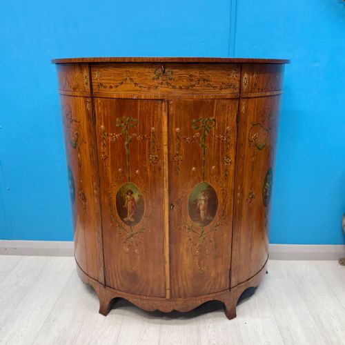 19TH CENTURY DECORATED SATINWOOD DEMI LUNE CABINET - ADDITIONAL PHOTO 1