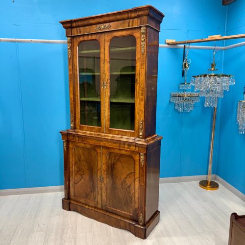 OUTSTANDING QUALITY WALNUT AND BRASS MOUNTED BOOKCASE - ADDITIONAL PHOTO 2
