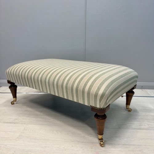 upholstered french footstool on brass castors - CATEGORY: ANTIQUE STOOLS - DATED 19TH CENTURY