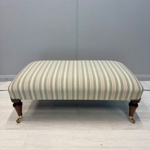 UPHOLSTERED FRENCH FOOTSTOOL ON BRASS CASTORS - ADDITIONAL PHOTO 5