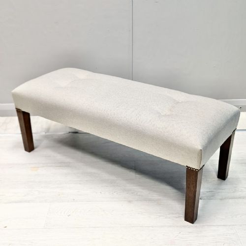 newly upholstered button top footstool - CATEGORY: ANTIQUE STOOLS - DATED 19TH CENTURY