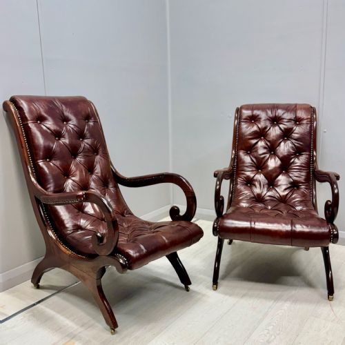 NEAR PAIR OF GILLOWS SPANISH LEATHER ARMCHAIRS - ADDITIONAL PHOTO 1