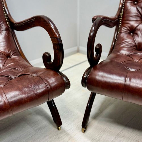 NEAR PAIR OF GILLOWS SPANISH LEATHER ARMCHAIRS - ADDITIONAL PHOTO 3