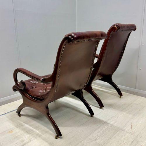 NEAR PAIR OF GILLOWS SPANISH LEATHER ARMCHAIRS - ADDITIONAL PHOTO 5