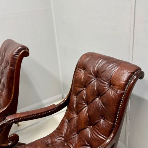 NEAR PAIR OF GILLOWS SPANISH LEATHER ARMCHAIRS - ADDITIONAL PHOTO 6
