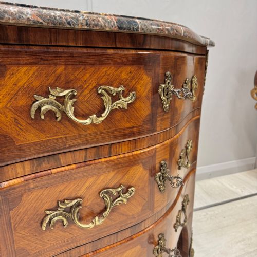SMALL FRENCH INLAID SERPENTINE COMMODE WITH MARBLE - ADDITIONAL PHOTO 2