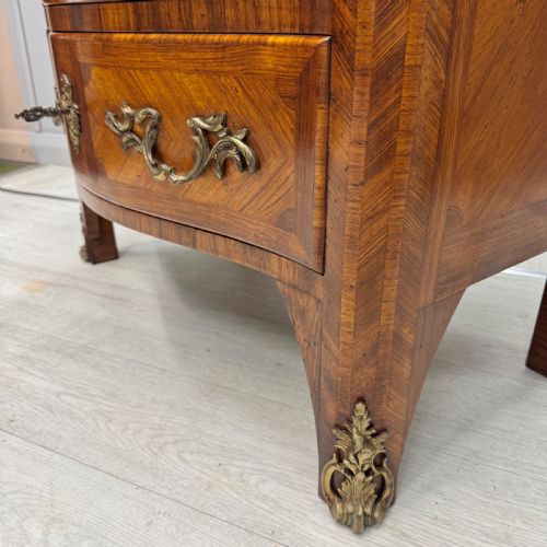 SMALL FRENCH INLAID SERPENTINE COMMODE WITH MARBLE - ADDITIONAL PHOTO 4