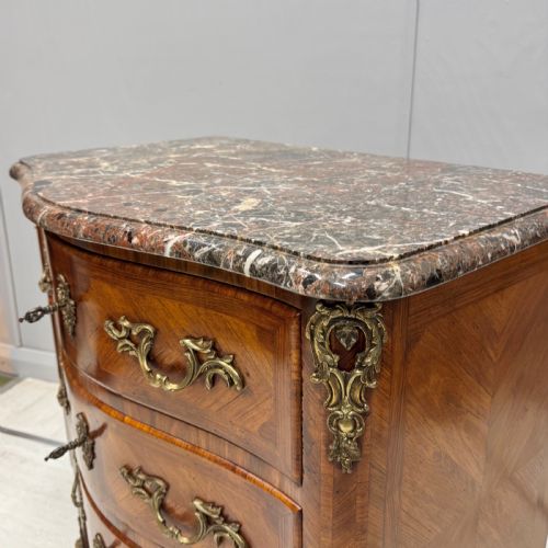 SMALL FRENCH INLAID SERPENTINE COMMODE WITH MARBLE - ADDITIONAL PHOTO 5