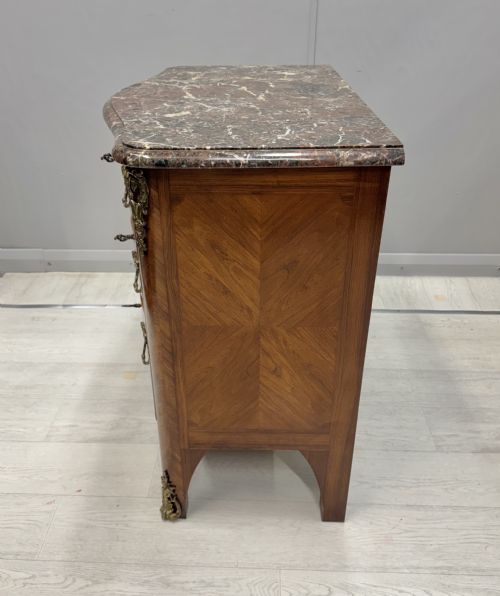 SMALL FRENCH INLAID SERPENTINE COMMODE WITH MARBLE - ADDITIONAL PHOTO 9