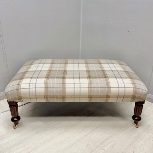 LARGE NEWLY UPHOLSTERED FOOTSTOOL ON CASTORS - ADDITIONAL PHOTO 2