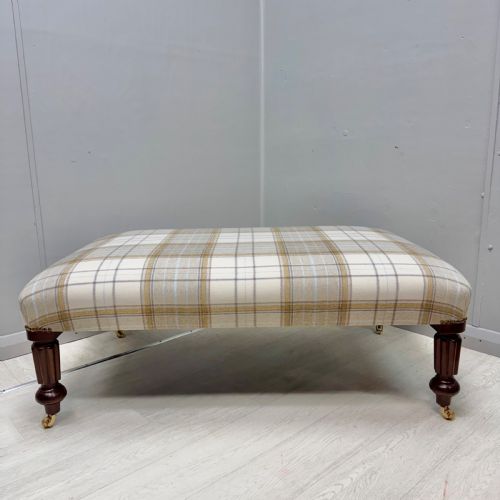 LARGE NEWLY UPHOLSTERED FOOTSTOOL ON CASTORS - ADDITIONAL PHOTO 3
