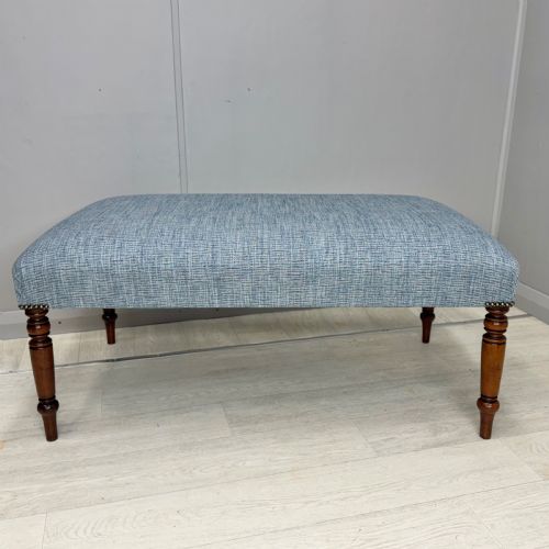 NEWLY UPHOLSTERED TURNED LEG FOOTSTOOL - ADDITIONAL PHOTO 2