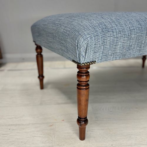NEWLY UPHOLSTERED TURNED LEG FOOTSTOOL - ADDITIONAL PHOTO 4