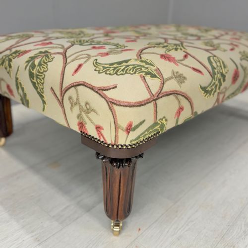 LARGE NEWLY UPHOLSTERED FOOTSTOOL ON GEORGE IV LEGS - ADDITIONAL PHOTO 1