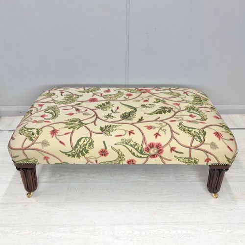 LARGE NEWLY UPHOLSTERED FOOTSTOOL ON GEORGE IV LEGS - ADDITIONAL PHOTO 2