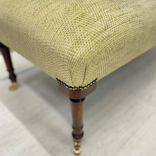 NEWLY UPHOLSTERED FOOTSTOOL IN HERRINGBONE - ADDITIONAL PHOTO 1