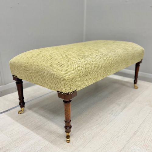 NEWLY UPHOLSTERED FOOTSTOOL IN HERRINGBONE - ADDITIONAL PHOTO 2