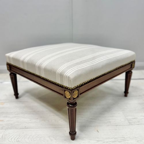 newly upholstered french square footstool - CATEGORY: ANTIQUE STOOLS - DATED 1900