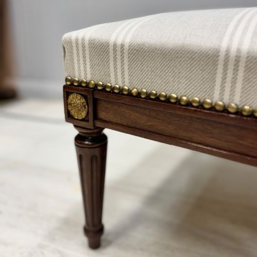 NEWLY UPHOLSTERED FRENCH SQUARE FOOTSTOOL - ADDITIONAL PHOTO 1