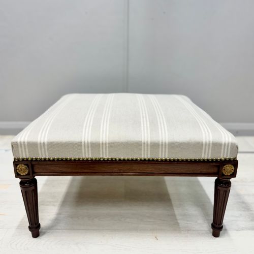 NEWLY UPHOLSTERED FRENCH SQUARE FOOTSTOOL - ADDITIONAL PHOTO 3