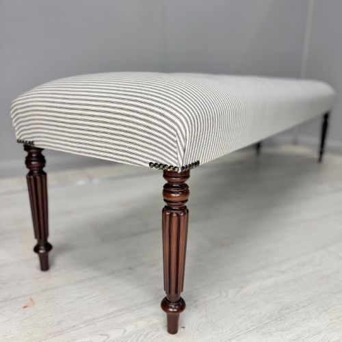 6ft long stool in buttoned ticking stripes - CATEGORY: ANTIQUE STOOLS - DATED GEORGIAN