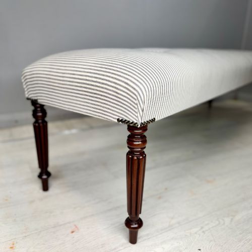 6FT LONG STOOL IN BUTTONED TICKING STRIPES - ADDITIONAL PHOTO 2