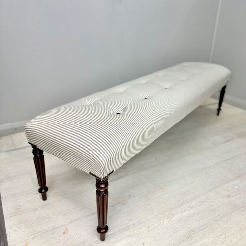 6FT LONG STOOL IN BUTTONED TICKING STRIPES - ADDITIONAL PHOTO 4