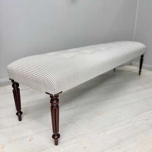 6FT LONG STOOL IN BUTTONED TICKING STRIPES - ADDITIONAL PHOTO 5