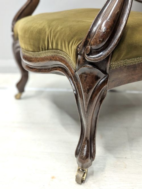 19TH CENTURY ROSEWOOD ARMCHAIR WITH BRASS CASTORS - ADDITIONAL PHOTO 1