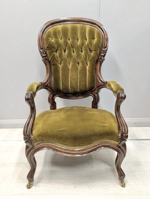 19TH CENTURY ROSEWOOD ARMCHAIR WITH BRASS CASTORS - ADDITIONAL PHOTO 2