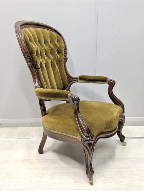 19TH CENTURY ROSEWOOD ARMCHAIR WITH BRASS CASTORS - ADDITIONAL PHOTO 5
